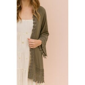 Maurices Womens 100%Rayon Crochet Embroidered Open Front Kimono Sweater sz L